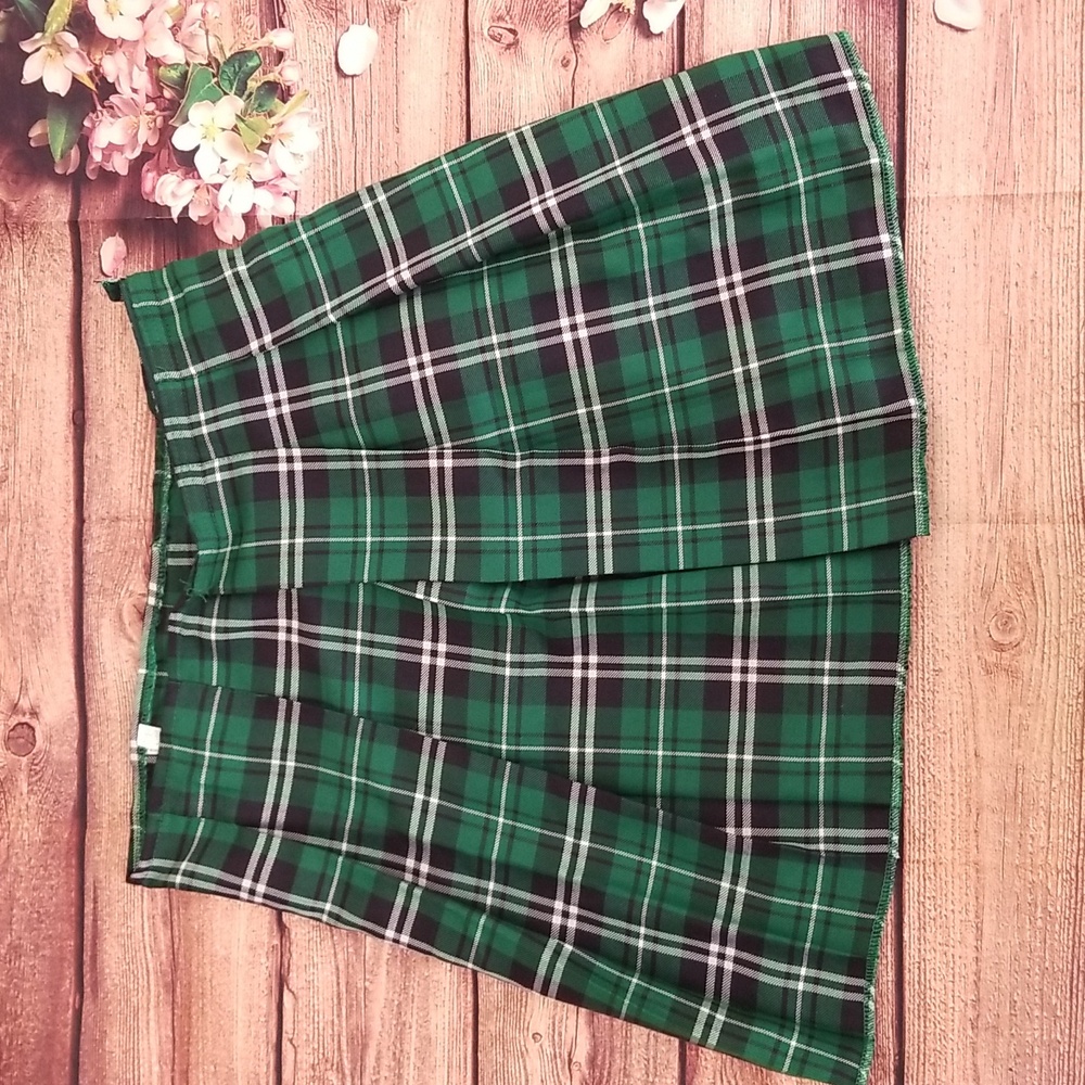 Plaid Pleated Kilt, Costumes USA, OS, Green